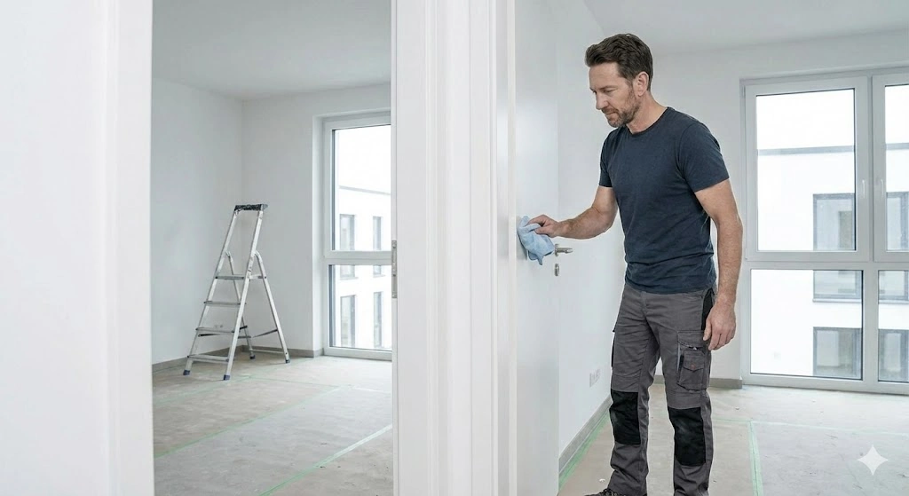 Empleado Promarco realizando aseo de interiores luego de obra