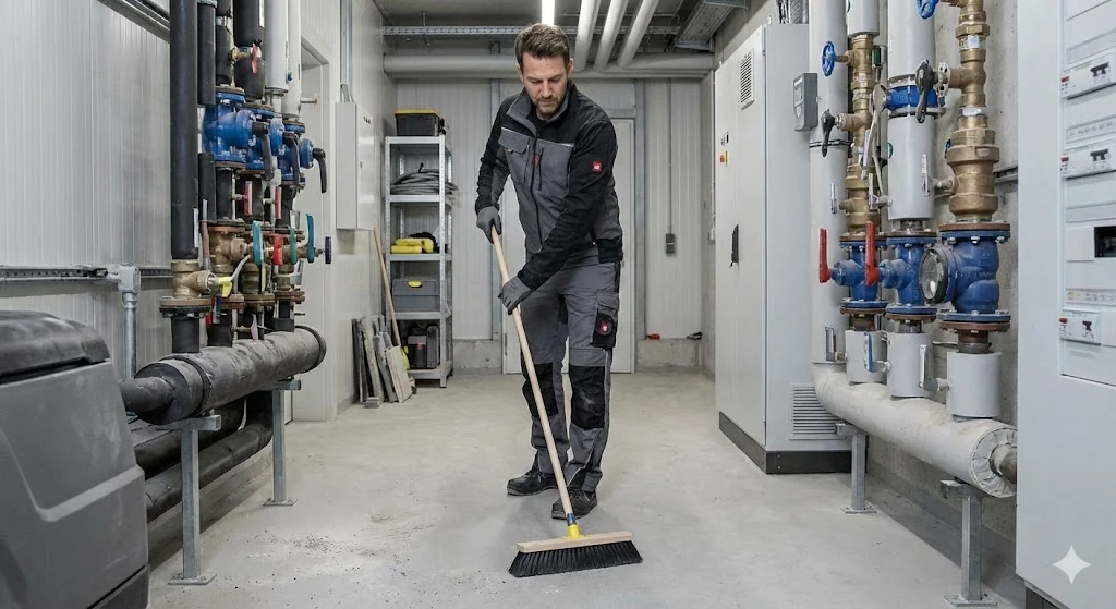 Empleado Promarco realizando limpieza de salas técnicas