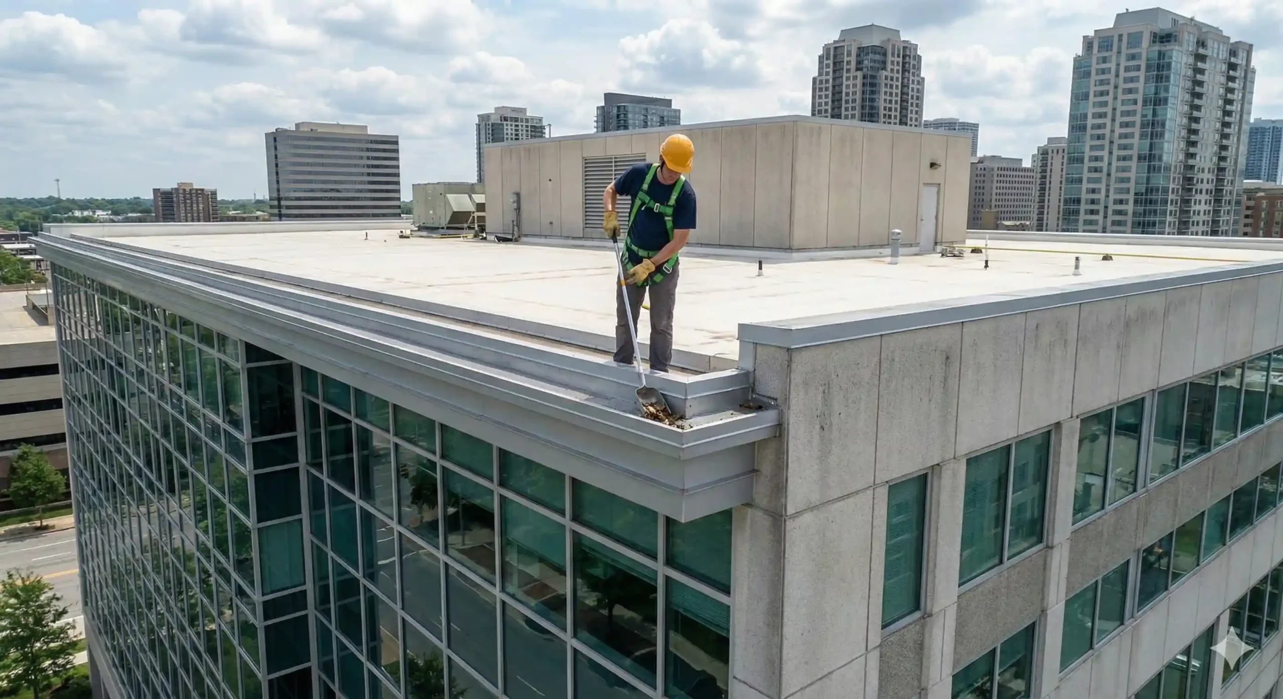 Limpieza de canaletas con empleado Promarco