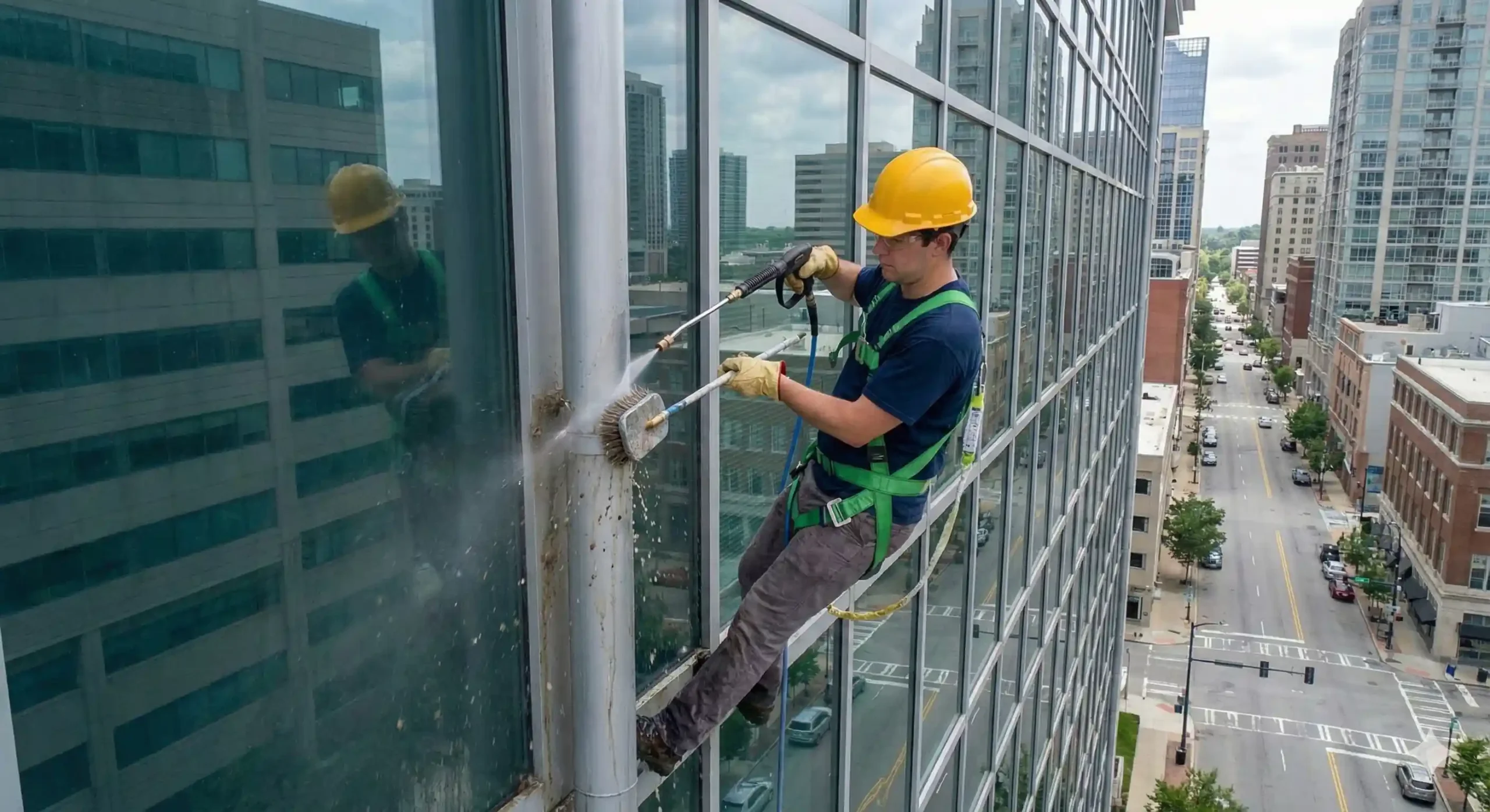 Limpieza de bajada de aguas lluvias con empleado Promarco