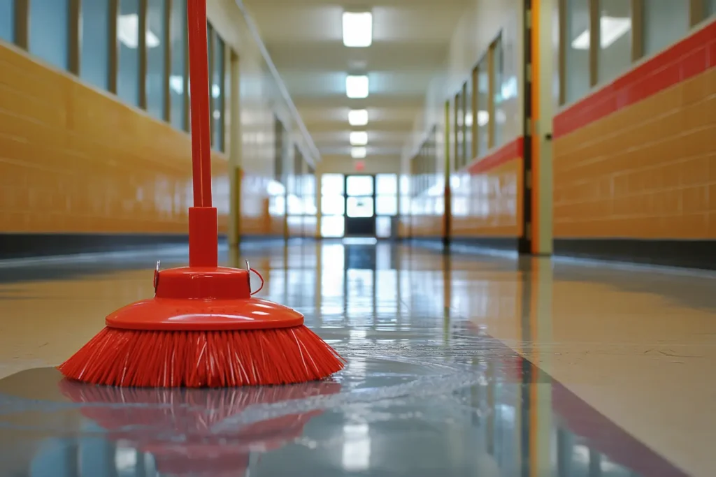 Servicio de limpieza de pisos y mantenimiento de pasillos en colegios de Chile.